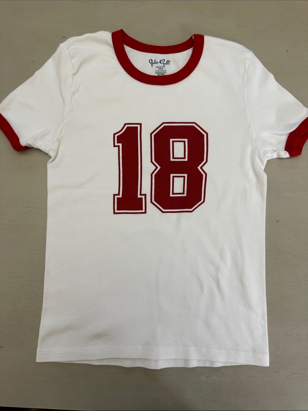 John Galt Brandy Melville White Red Number 18 Hailie Ringer Tee - NWOT